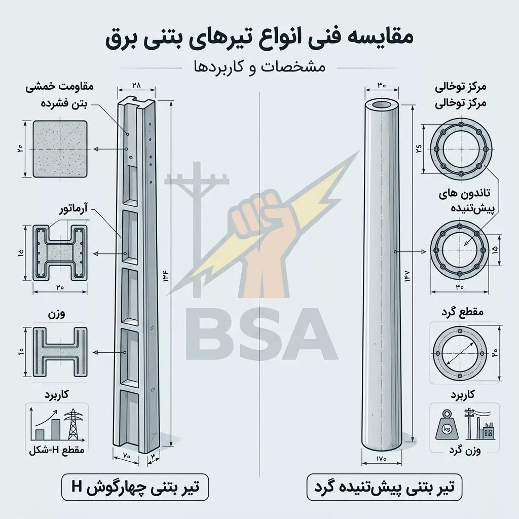 استاندار تیر برق و انواع تیر برق استاندارد