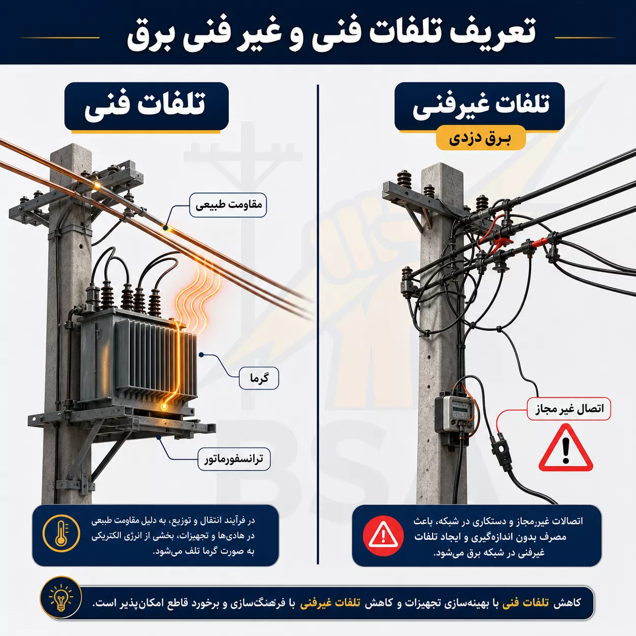 تعریف تلفات فنی و غیر فنی برق (برق دزدی)