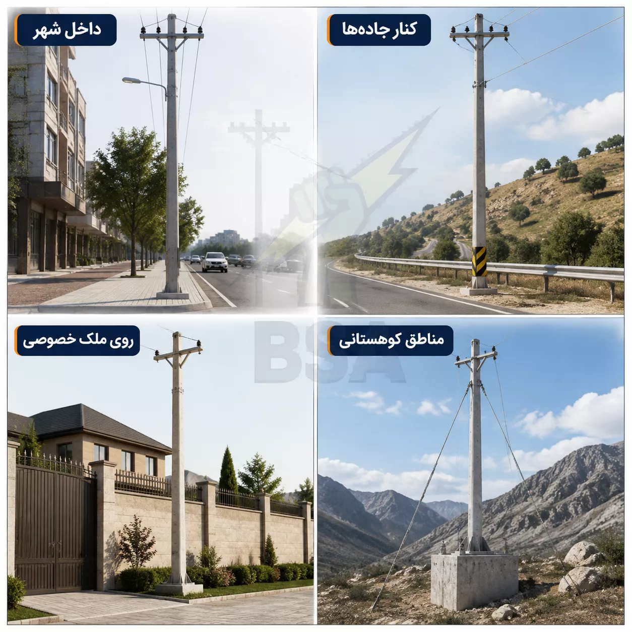 نصب تیر برق در مناطق مختلف