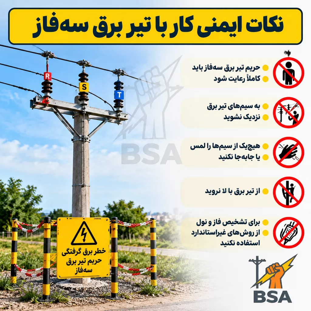 نکات ایمنی تیر برق سه فاز