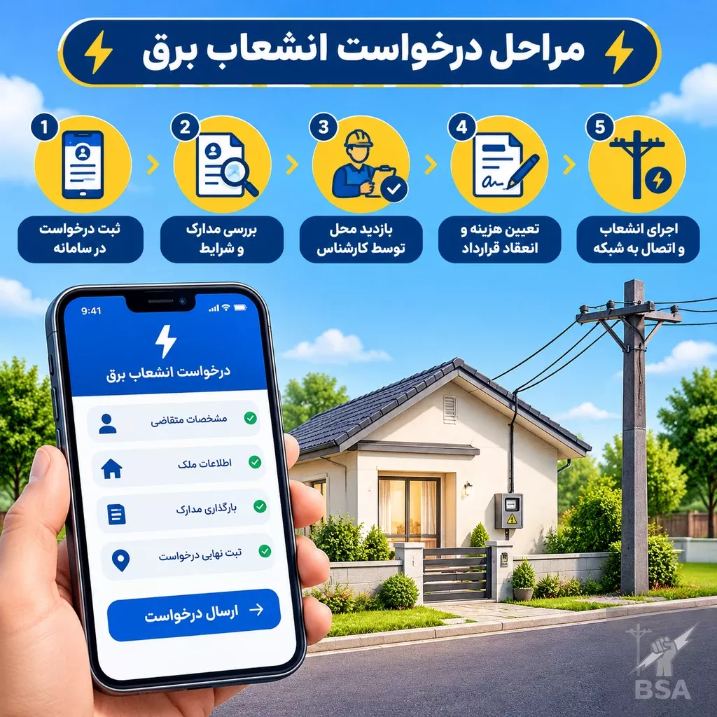 مراحل درخواست و ثبت نام اینترنتی انشعاب برق